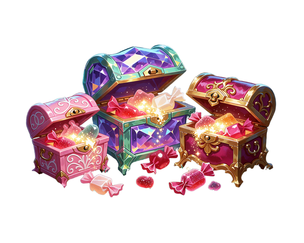 Trzy skrzynie loot box - r&oacute;żowa, kryształowa fioletowa i malinowa ze złotem - w Sklepie z bonusami Iris Casino